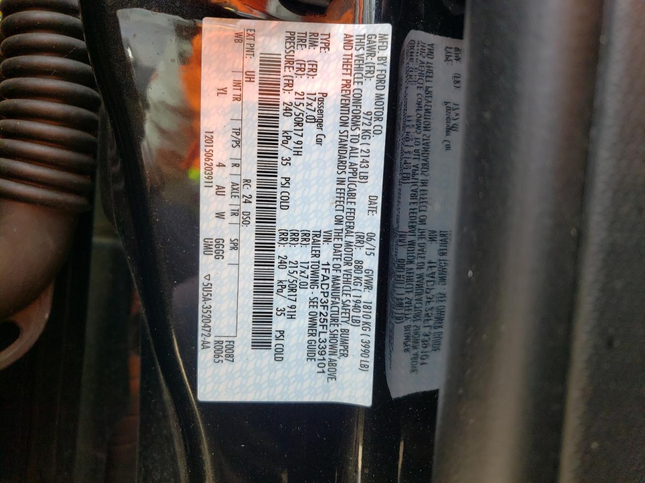 Photo 10 from auction – 2015 FORD FOCUS SE with VIN 1FADP3F25FL339101
