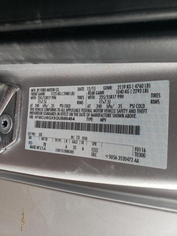 Photo 10 from auction – 2016 FORD ESCAPE SE with VIN 1FMCU9GX5GUB86464
