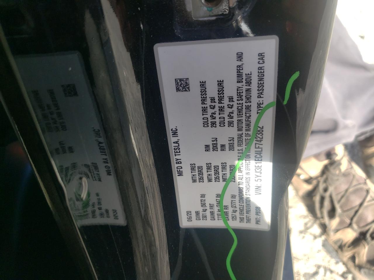 Photo 10 from auction – 2020 TESLA MODEL 3 with VIN 5YJ3E1EC4LF742382