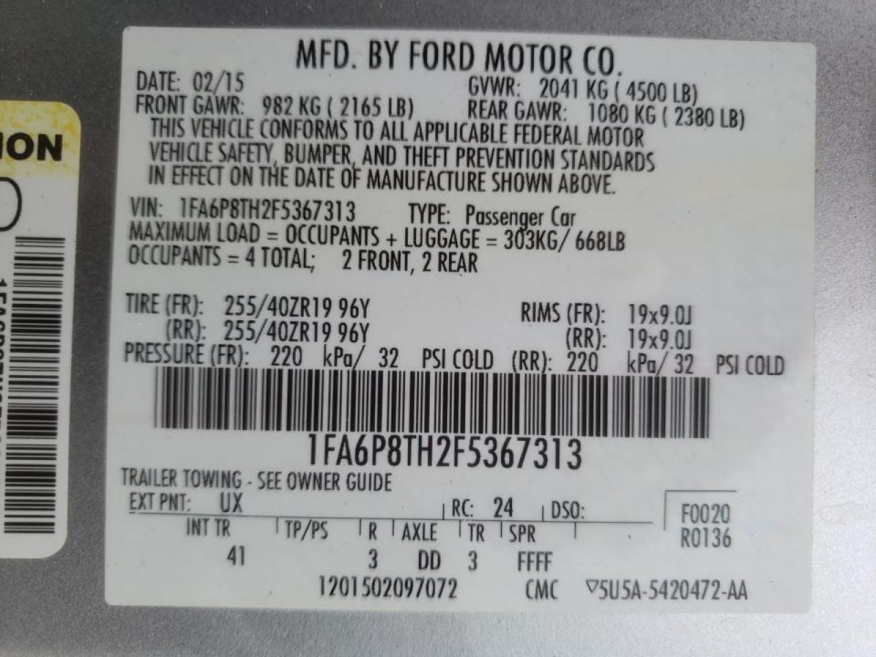 Photo 10 from auction – 2015 FORD MUSTANG with VIN 1FA6P8TH2F5367313