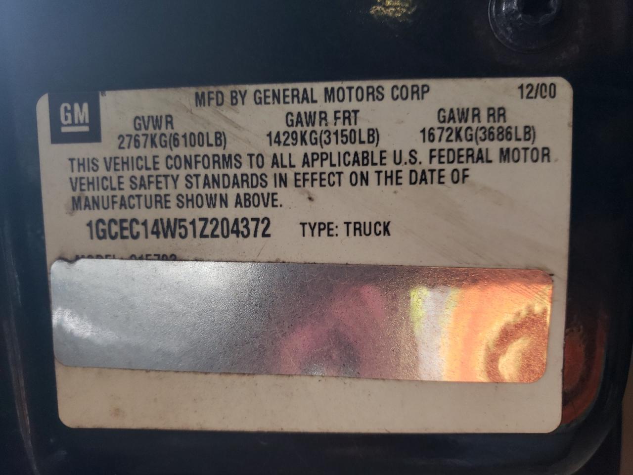 Photo 10 from auction – 2001 CHEVROLET SILVERADO with VIN 1GCEC14W51Z204372