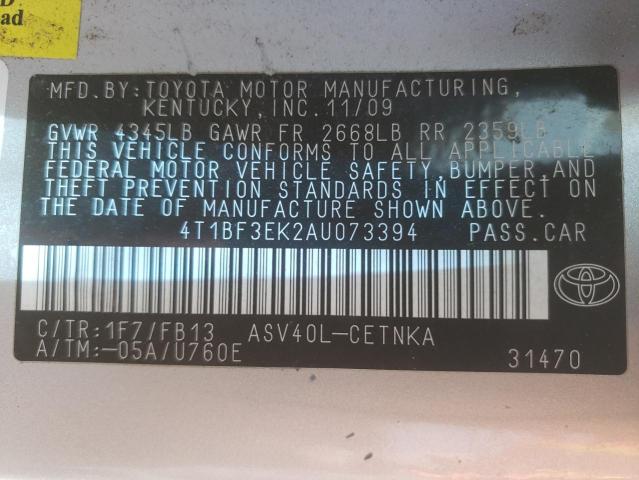 Photo 10 from auction – 2010 TOYOTA CAMRY BASE with VIN 4T1BF3EK2AU073394