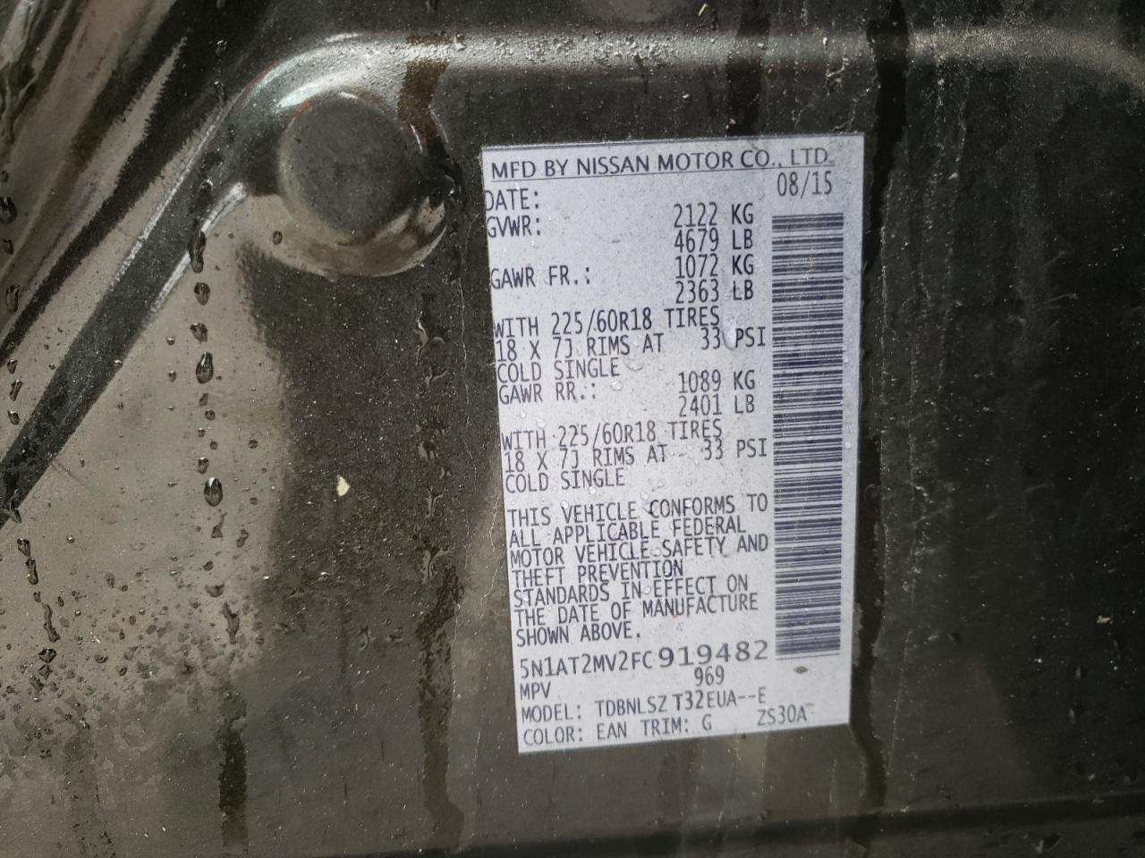 Photo 10 from auction – 2015 NISSAN ROGUE S with VIN 5N1AT2MV2FC919482
