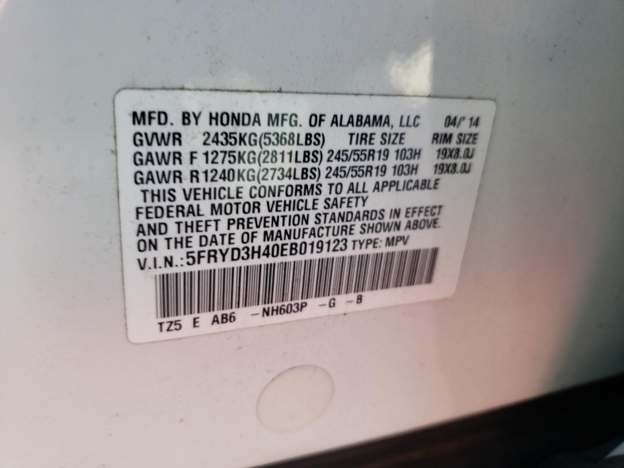 Photo 10 from auction – 2014 ACURA MDX TECHNO with VIN 5FRYD3H40EB019123