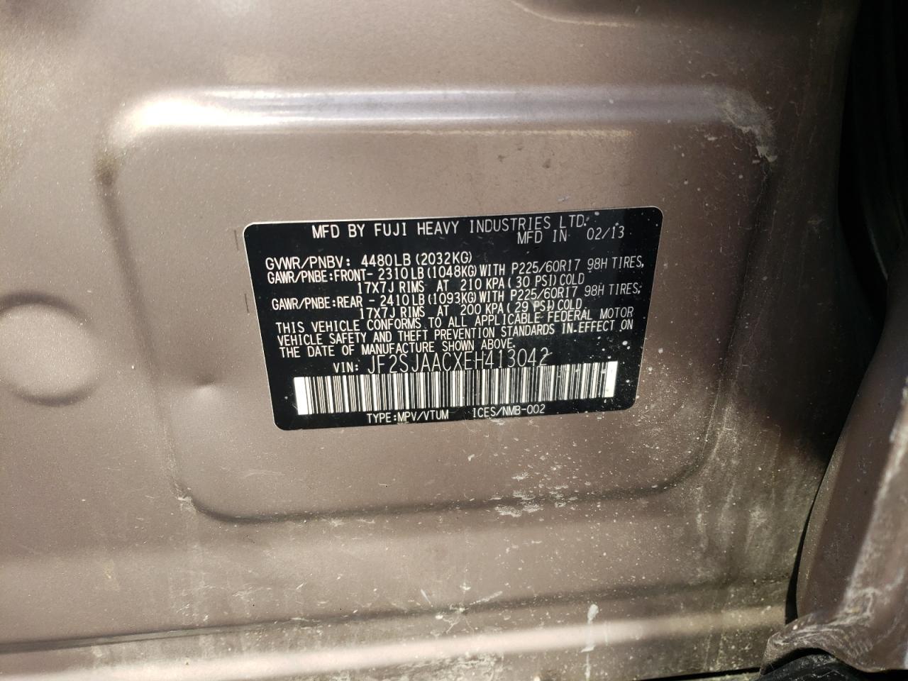 Photo 10 from auction – 2014 SUBARU FORESTER 2 with VIN JF2SJAACXEH413042