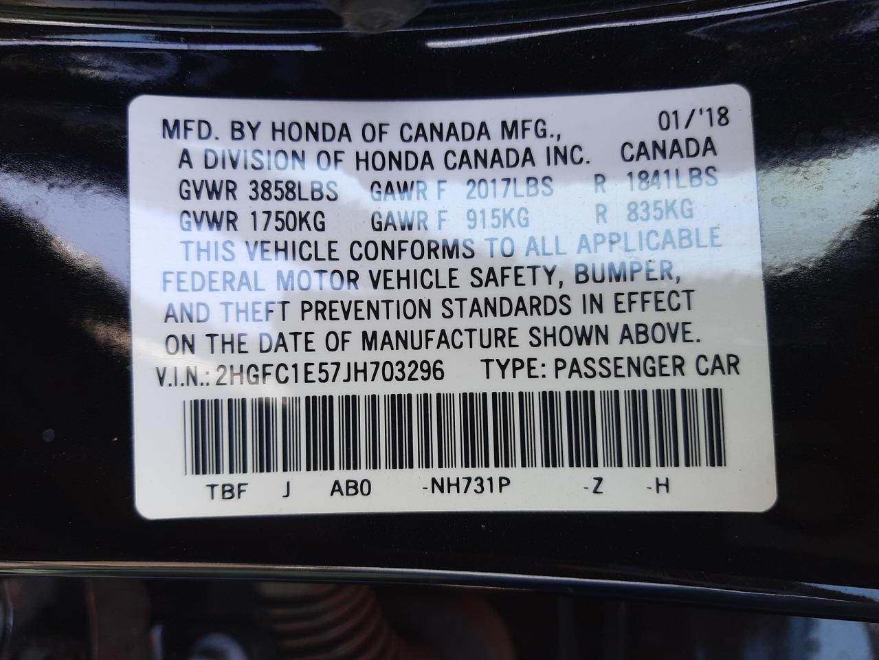 Photo 10 from auction – 2018 HONDA CIVIC SI with VIN 2HGFC1E57JH703296