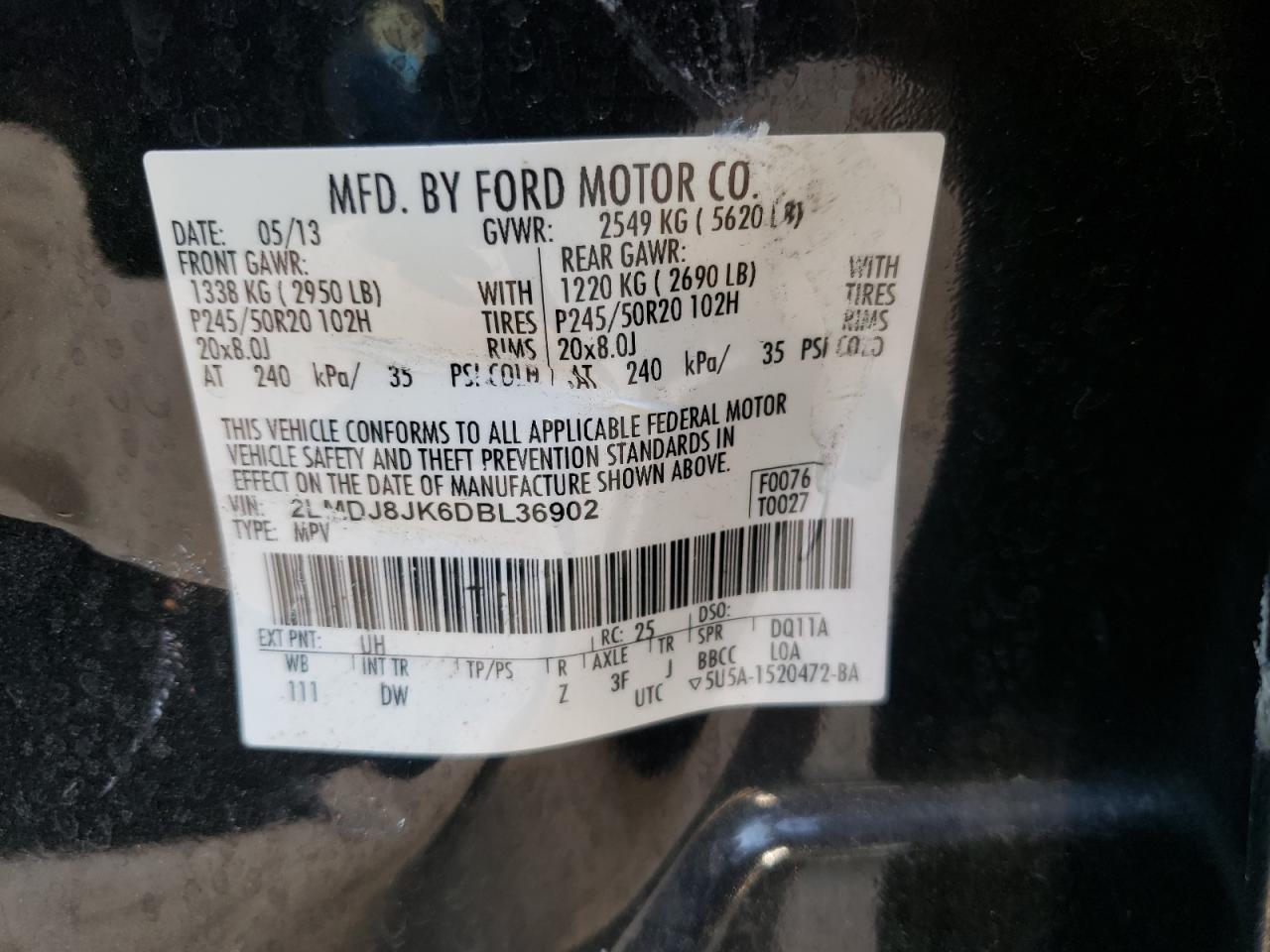 Photo 10 from auction – 2013 LINCOLN MKX AWD with VIN 2LMDJ8JK6DBL36902