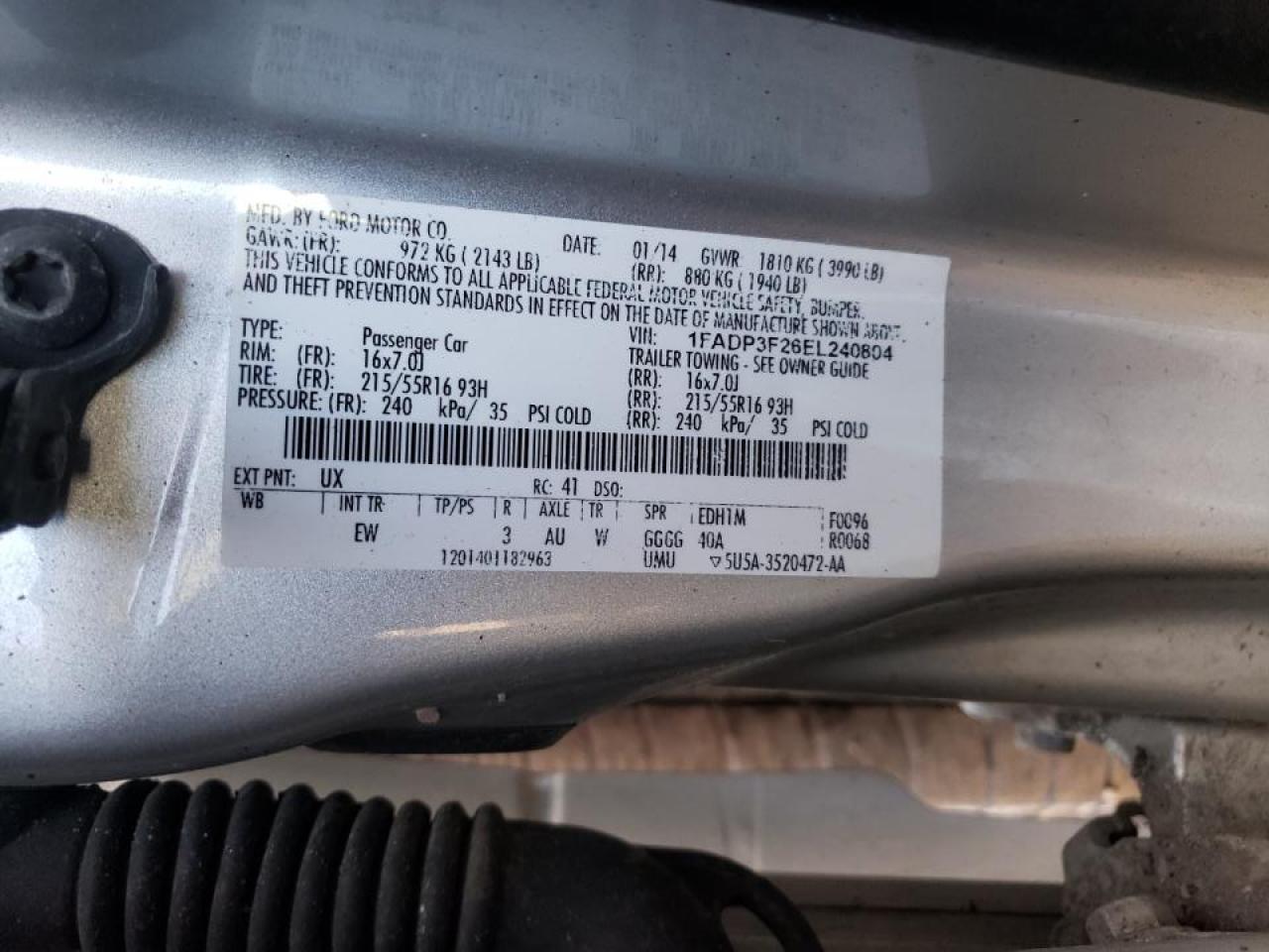 Photo 10 from auction – 2014 FORD FOCUS SE with VIN 1FADP3F26EL240804