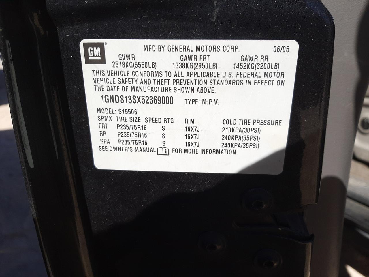 Photo 10 from auction – 2005 CHEVROLET TRAILBLAZE with VIN 1GNDS13SX52369000
