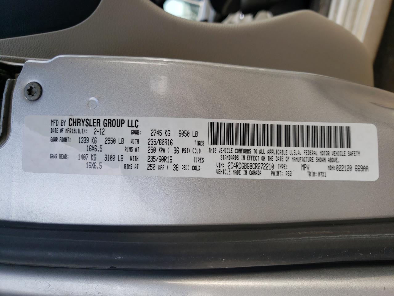 Photo 10 from auction – 2012 DODGE GRAND CARA with VIN 2C4RDGBG8CR272210