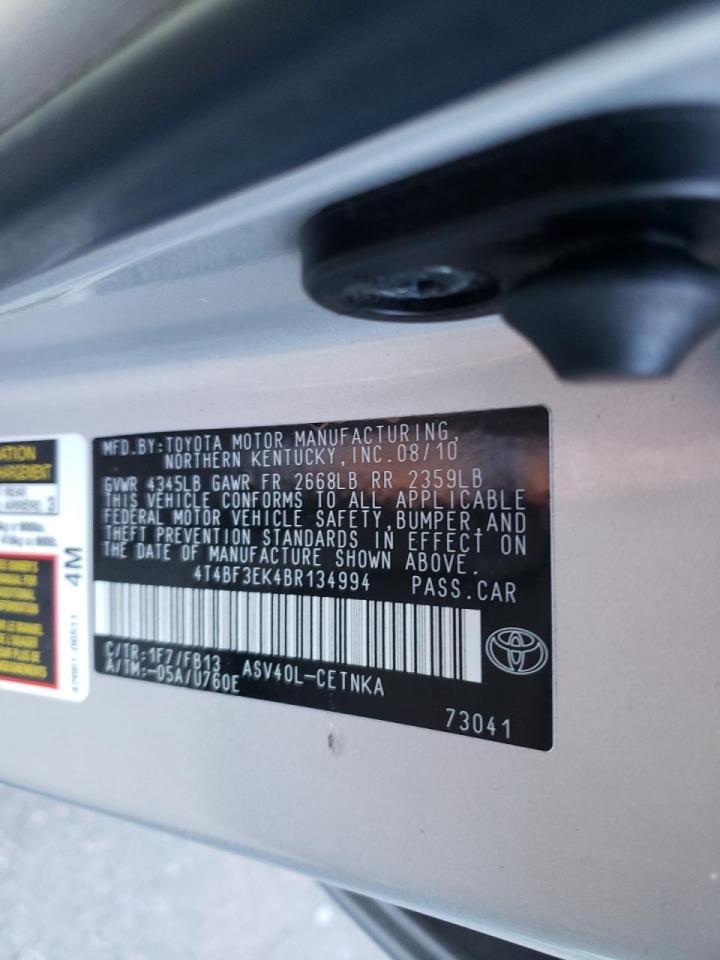 Photo 10 from auction – 2011 TOYOTA CAMRY BASE with VIN 4T4BF3EK4BR134994