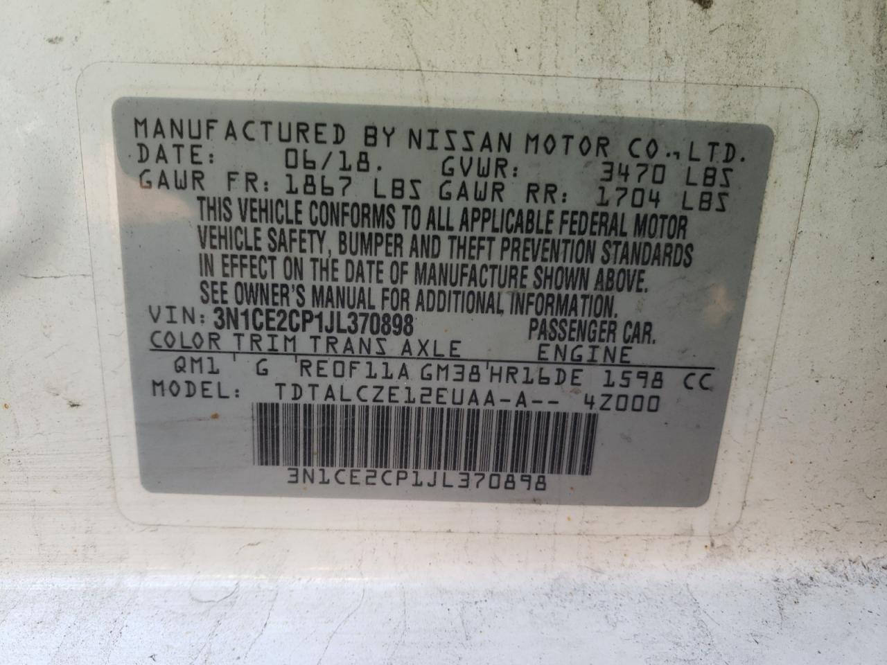 Фото 10 с аукциона – 2018 NISSAN VERSA NOTE с VIN 3N1CE2CP1JL370898
