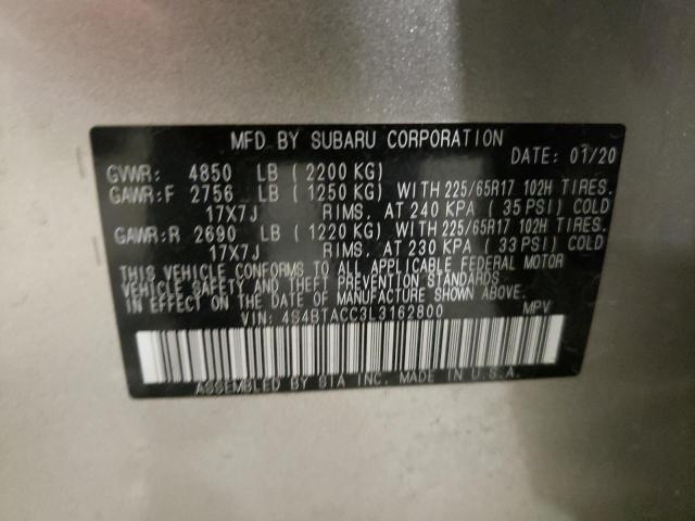 Photo 10 from auction – 2020 SUBARU OUTBACK PR with VIN 4S4BTACC3L3162800