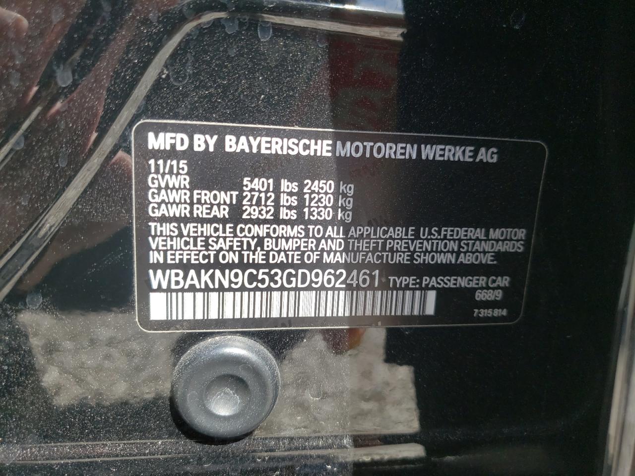 Photo 10 from auction – 2016 BMW 550 I with VIN WBAKN9C53GD962461