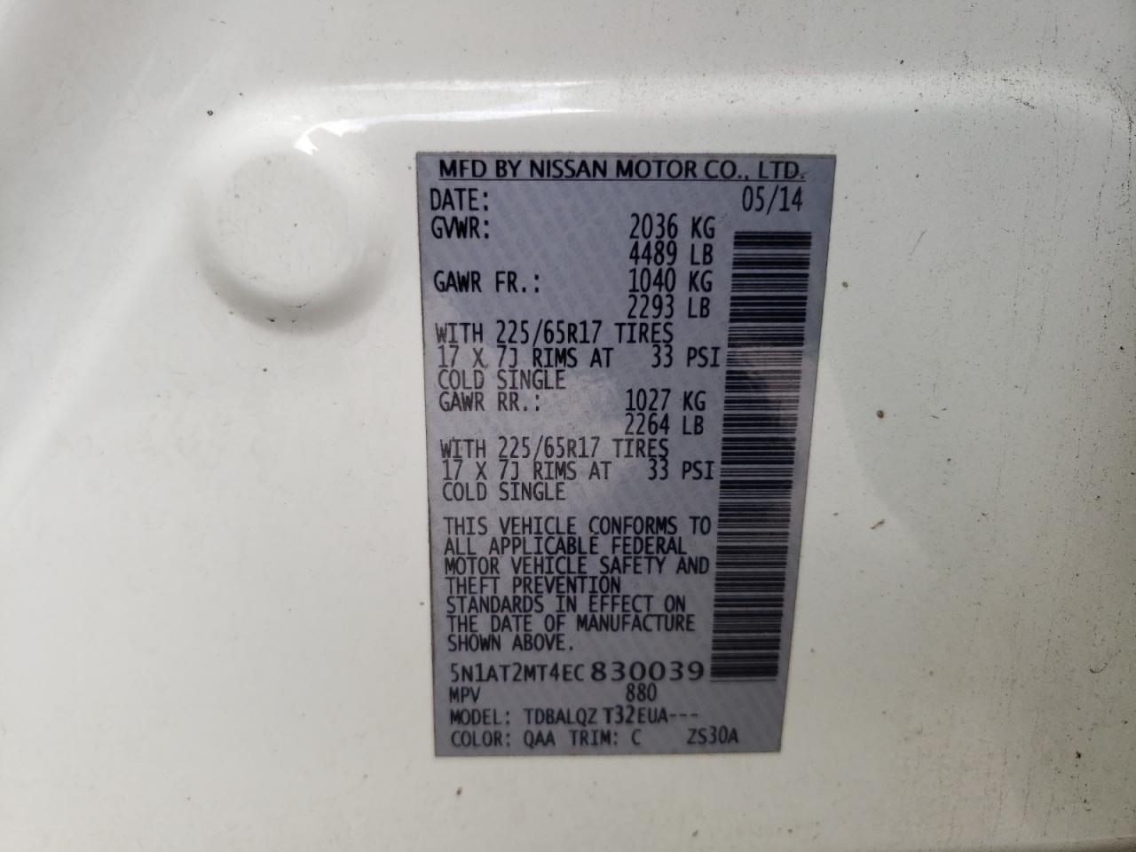 Photo 10 from auction – 2014 NISSAN ROGUE S with VIN 5N1AT2MT4EC830039