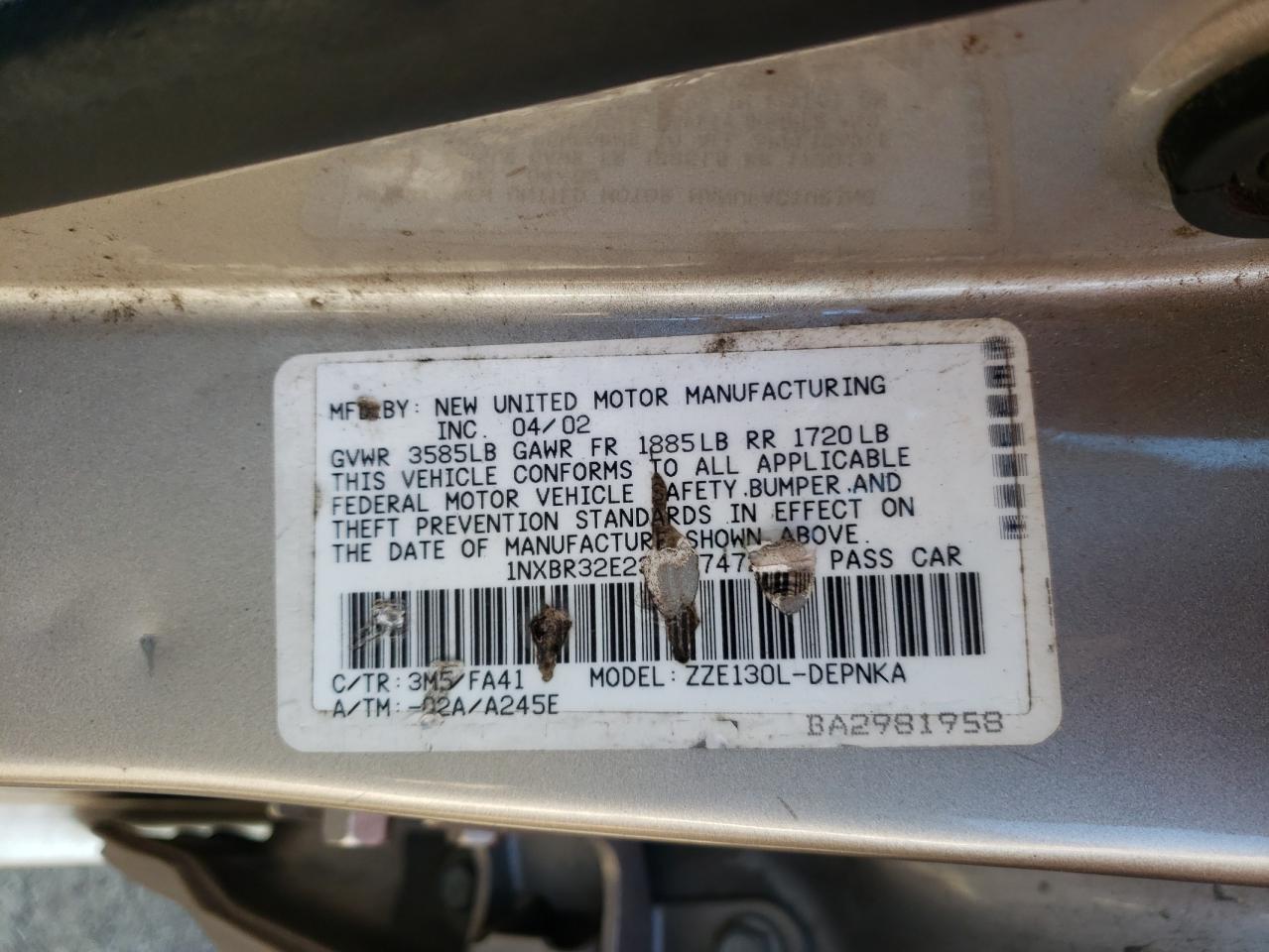 Photo 10 from auction – 2003 TOYOTA COROLLA CE with VIN 1NXBR32E23Z037472