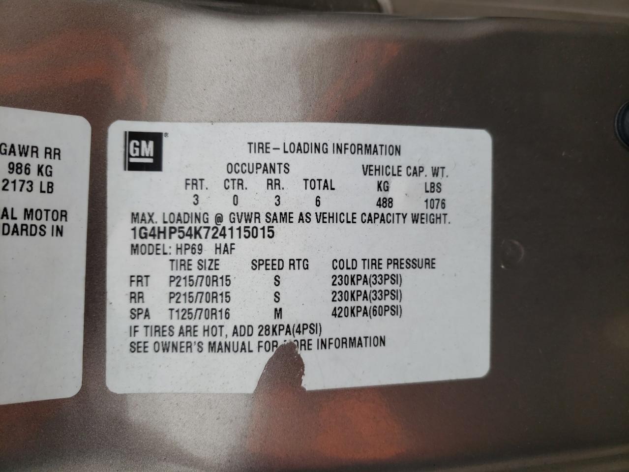 Photo 10 from auction – 2002 BUICK LESABRE CU with VIN 1G4HP54K724115015
