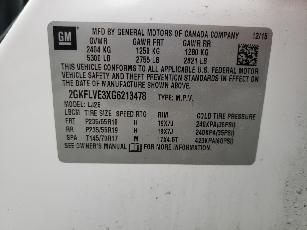 Photo 10 from auction – 2016 GMC TERRAIN DE with VIN 2GKFLVE3XG6213478