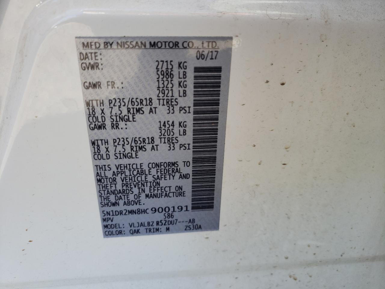 Photo 10 from auction – 2017 NISSAN PATHFINDER with VIN 5N1DR2MN8HC900191