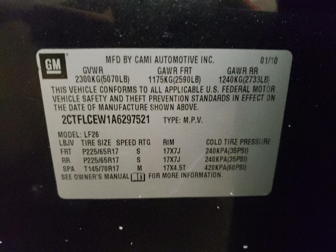Photo 10 from auction – 2010 GMC TERRAIN SL with VIN 2CTFLCEW1A6297521