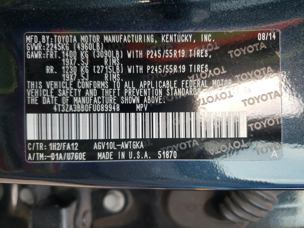 Photo 10 from auction – 2015 TOYOTA VENZA LE with VIN 4T3ZA3BB0FU089948
