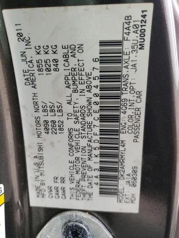 Photo 10 from auction – 2012 MITSUBISHI ECLIPSE GS with VIN 4A31K5DF7CE004576