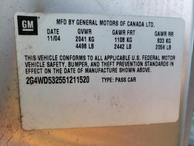 Photo 10 from auction – 2005 BUICK LACROSSE C with VIN 2G4WD532551211520