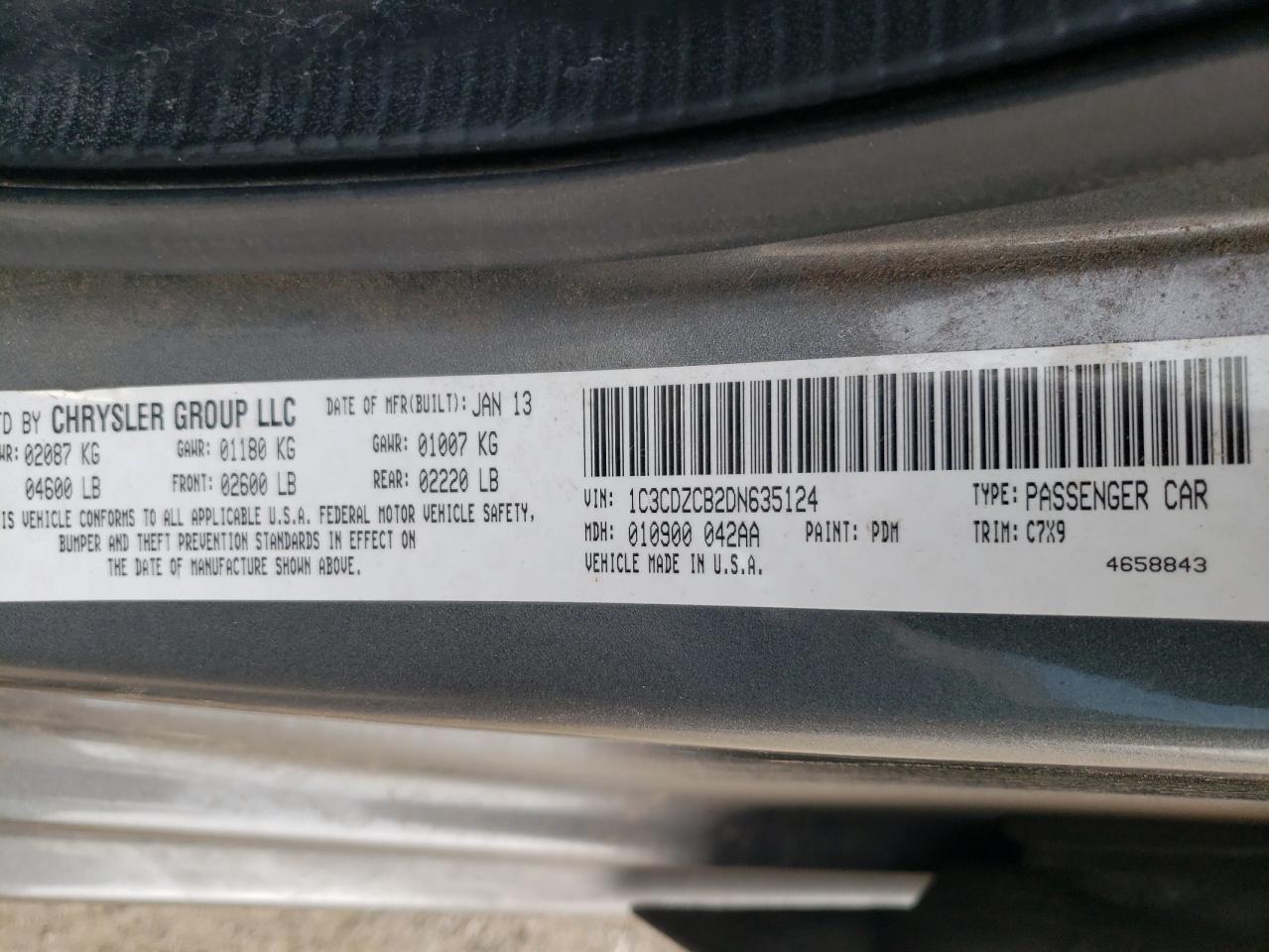 Photo 10 from auction – 2013 DODGE AVENGER SX with VIN 1C3CDZCB2DN635124