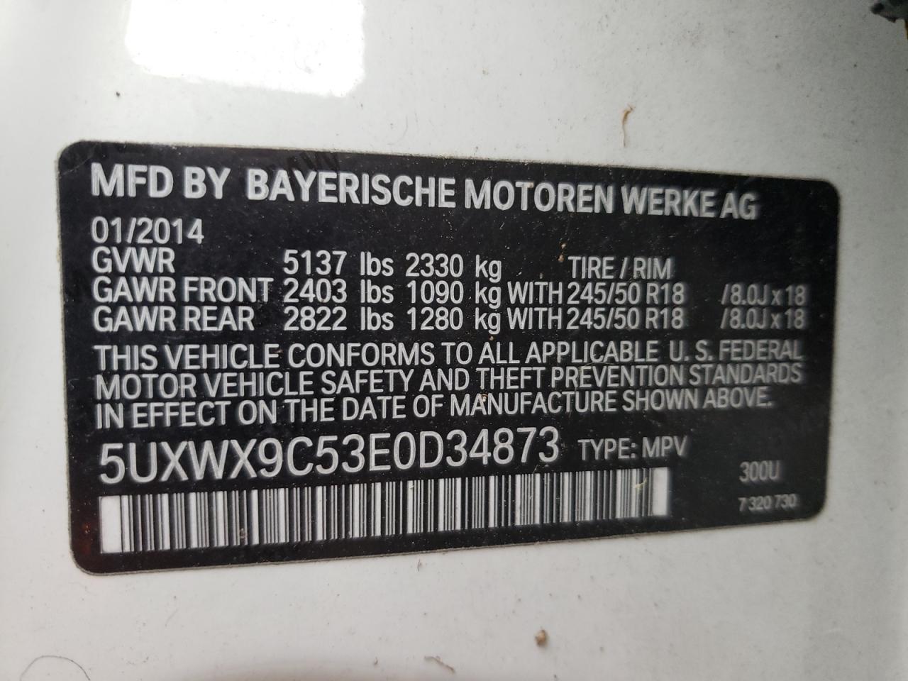 Photo 10 from auction – 2014 BMW X3 XDRIVE2 with VIN 5UXWX9C53E0D34873