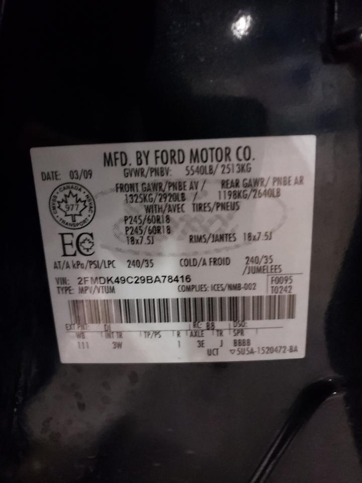 Photo 10 from auction – 2009 FORD EDGE LIMIT with VIN 2FMDK49C29BA78416