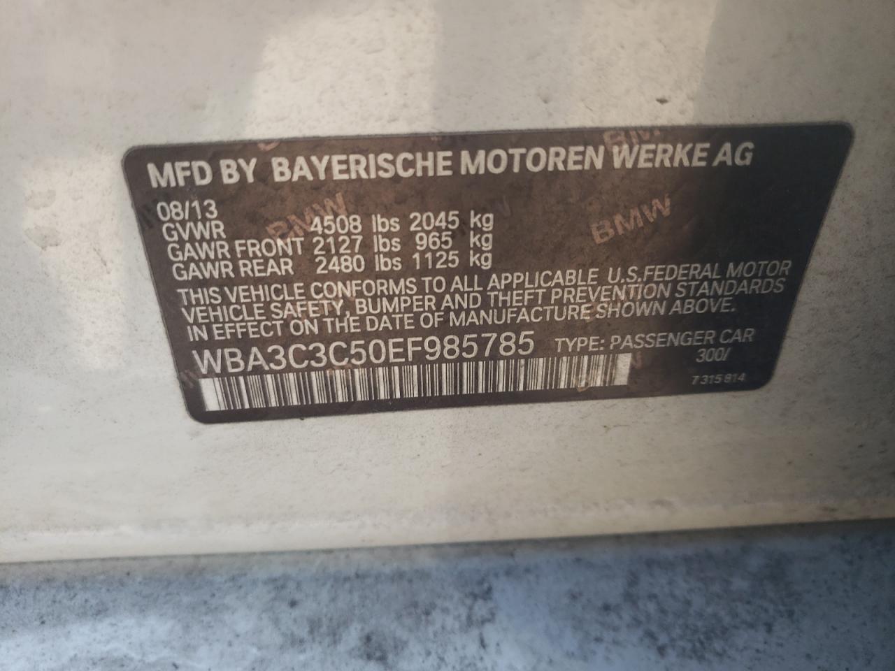 Photo 10 from auction – 2014 BMW 320 I XDRI with VIN WBA3C3C50EF985785