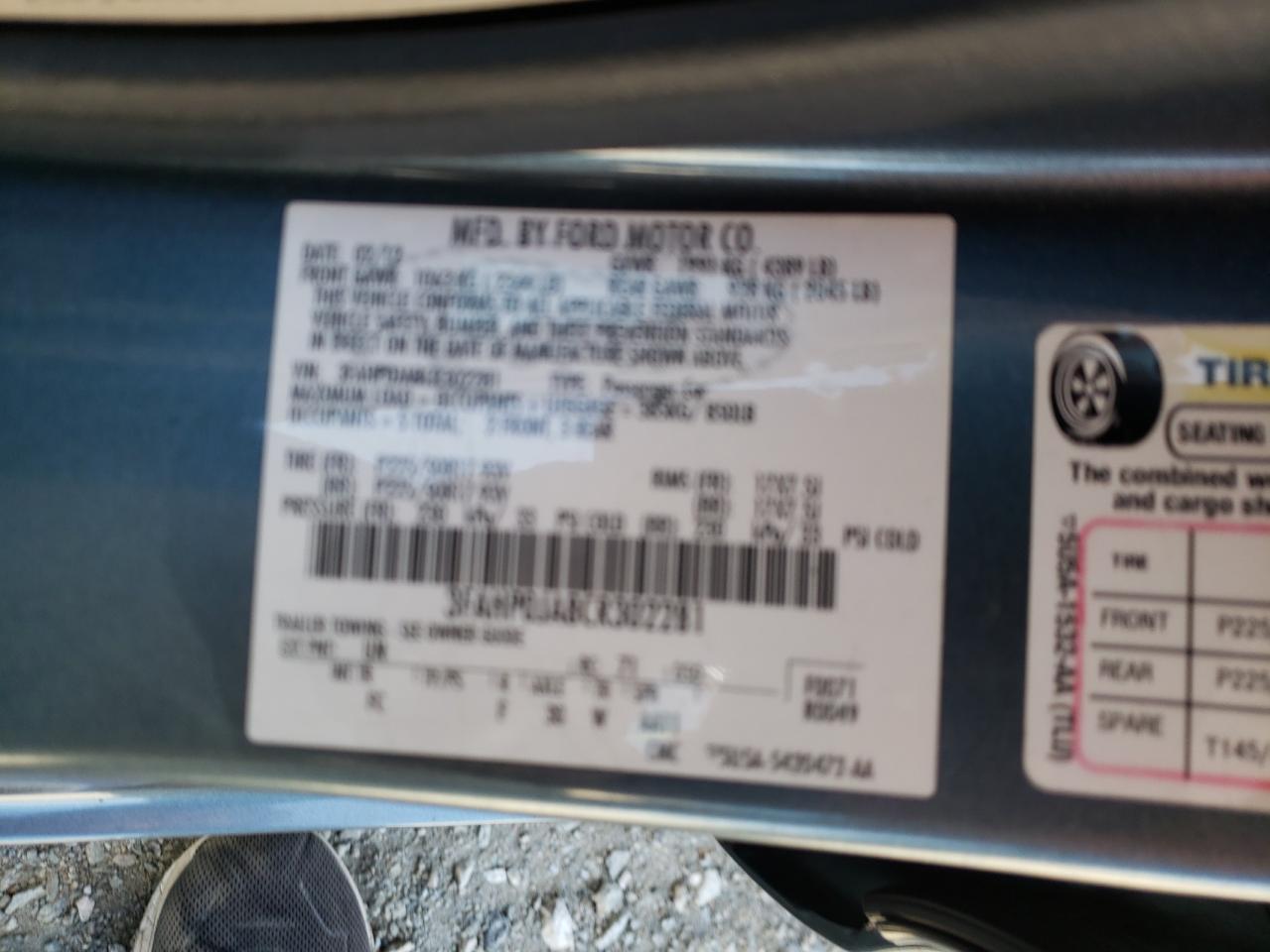Photo 10 from auction – 2012 FORD FUSION SEL with VIN 3FAHP0JA8CR302281