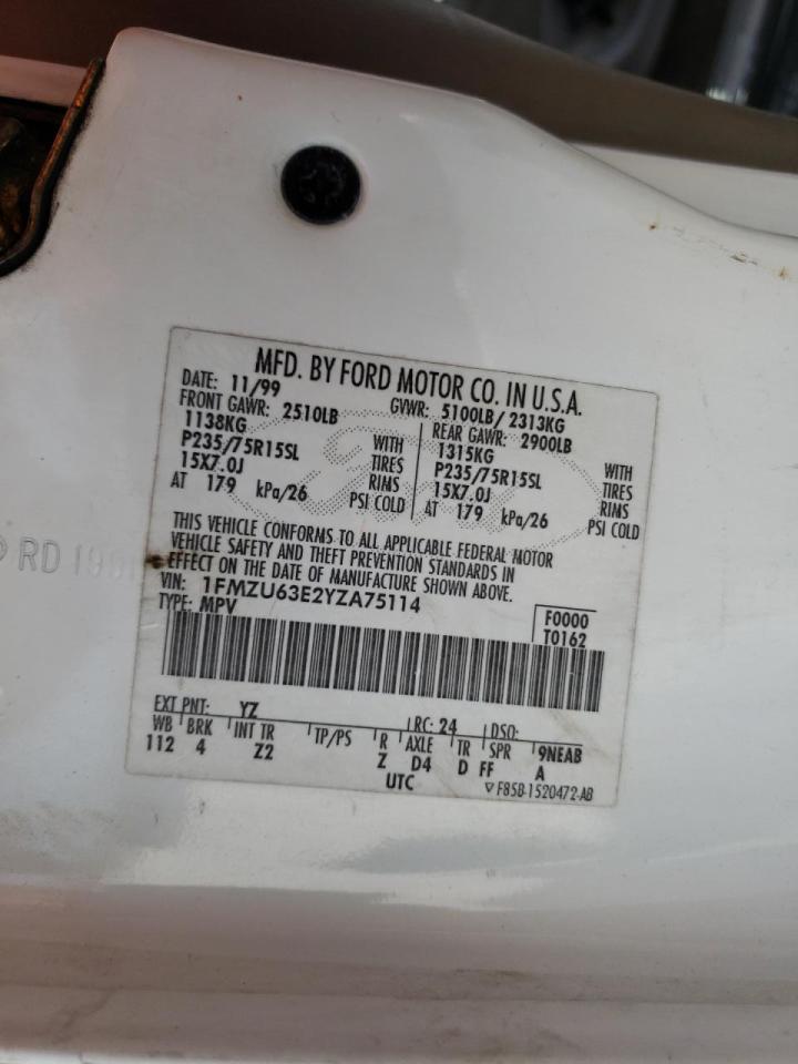 Photo 10 from auction – 2000 FORD EXPLORER X with VIN 1FMZU63E2YZA75114