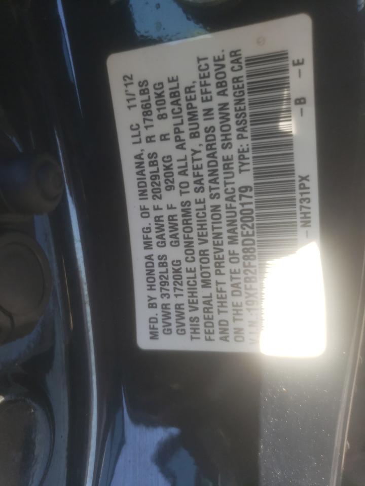 Photo 10 from auction – 2013 HONDA CIVIC EX with VIN 19XFB2F88DE200179