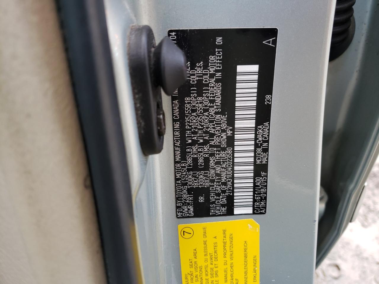Фото 10 с аукциона – 2004 LEXUS RX 330 с VIN 2T2HA31U04C023580