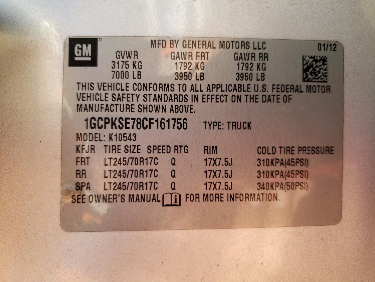 Photo 10 from auction – 2012 CHEVROLET SILVERADO with VIN 1GCPKSE78CF161756