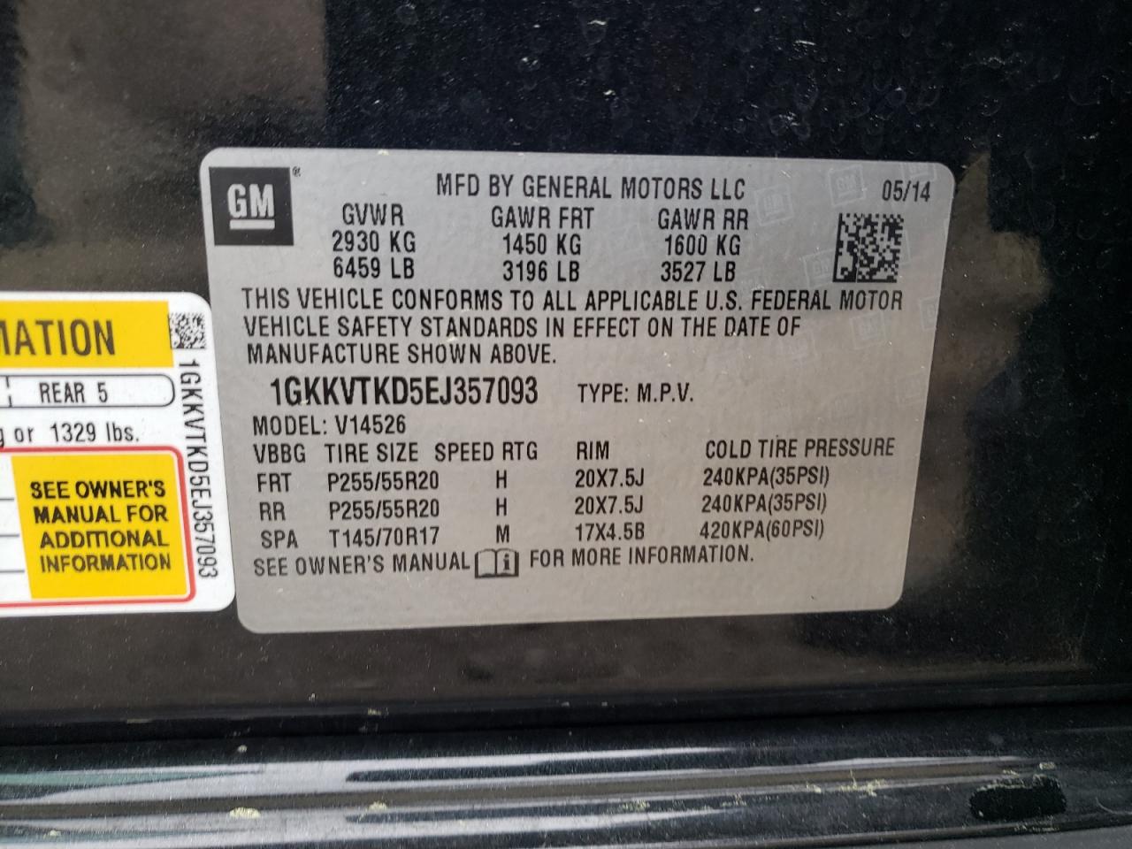 Photo 10 from auction – 2014 GMC ACADIA DEN with VIN 1GKKVTKD5EJ357093