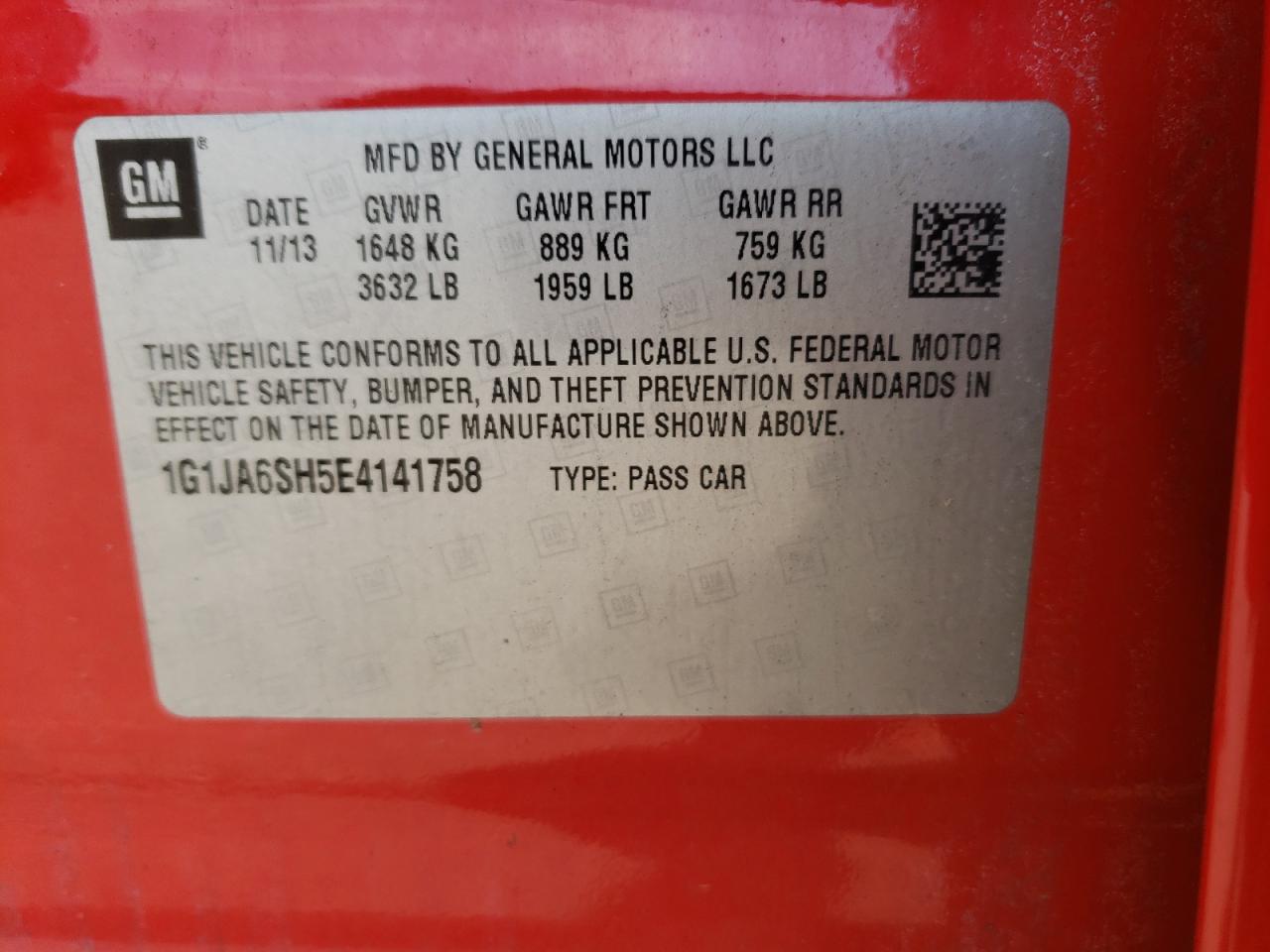Photo 10 from auction – 2014 CHEVROLET SONIC LS with VIN 1G1JA6SH5E4141758