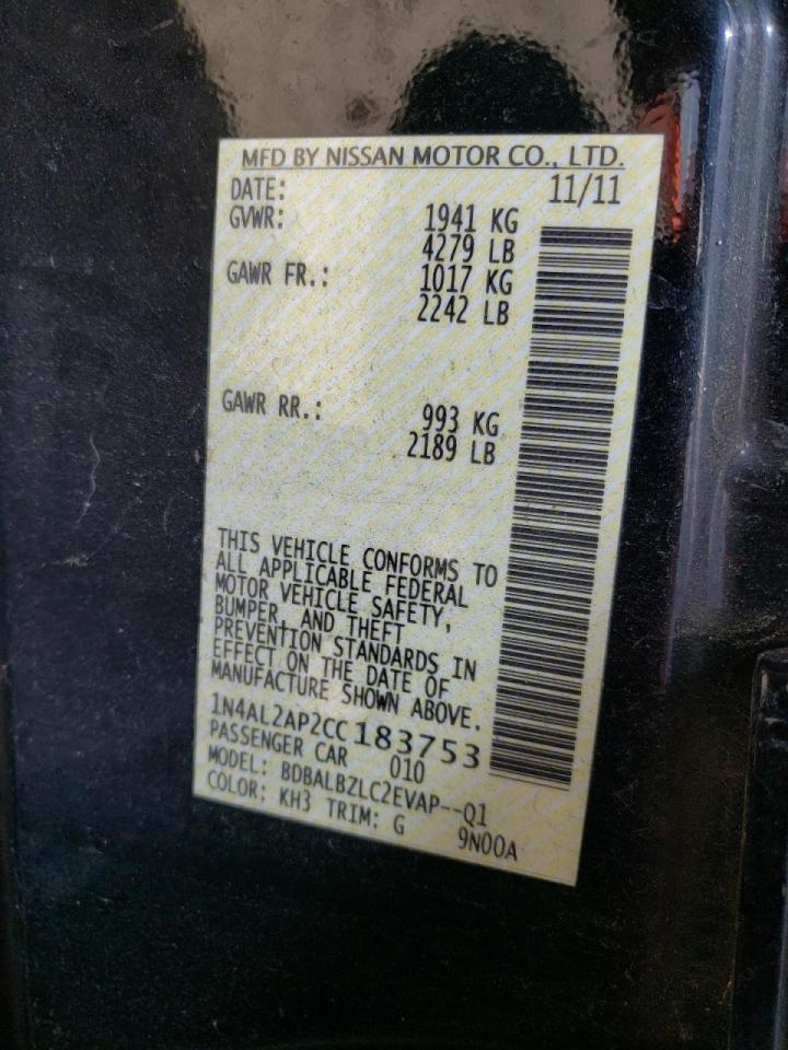 Photo 10 from auction – 2012 NISSAN ALTIMA with VIN 1N4AL2AP2CC183753