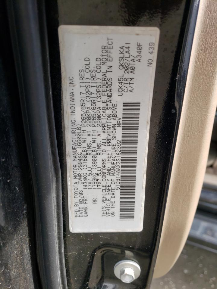 Photo 10 from auction – 2003 TOYOTA SEQUOIA LI with VIN 5TDBT48AX3S182392