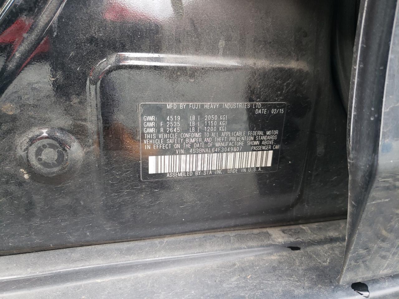 Photo 10 from auction – 2015 SUBARU LEGACY 2.5 with VIN 4S3BNAL64F3049807