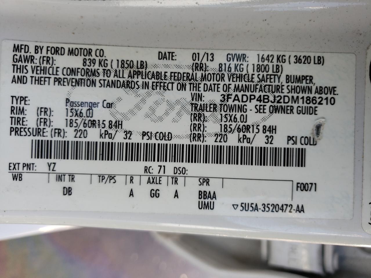 Photo 10 from auction – 2013 FORD FIESTA SE with VIN 3FADP4BJ2DM186210