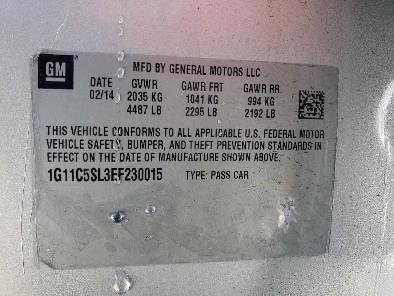 Photo 10 from auction – 2014 CHEVROLET MALIBU 1LT with VIN 1G11C5SL3EF230015