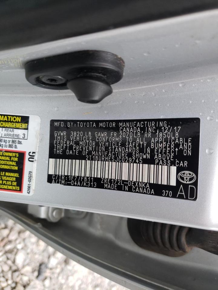 Photo 10 from auction – 2018 TOYOTA COROLLA L with VIN 2T1BURHE5JC029745