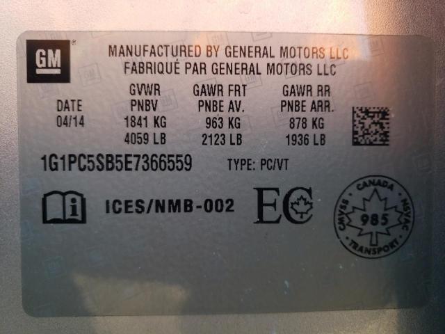 Photo 10 from auction – 2014 CHEVROLET CRUZE LT with VIN 1G1PC5SB5E7366559