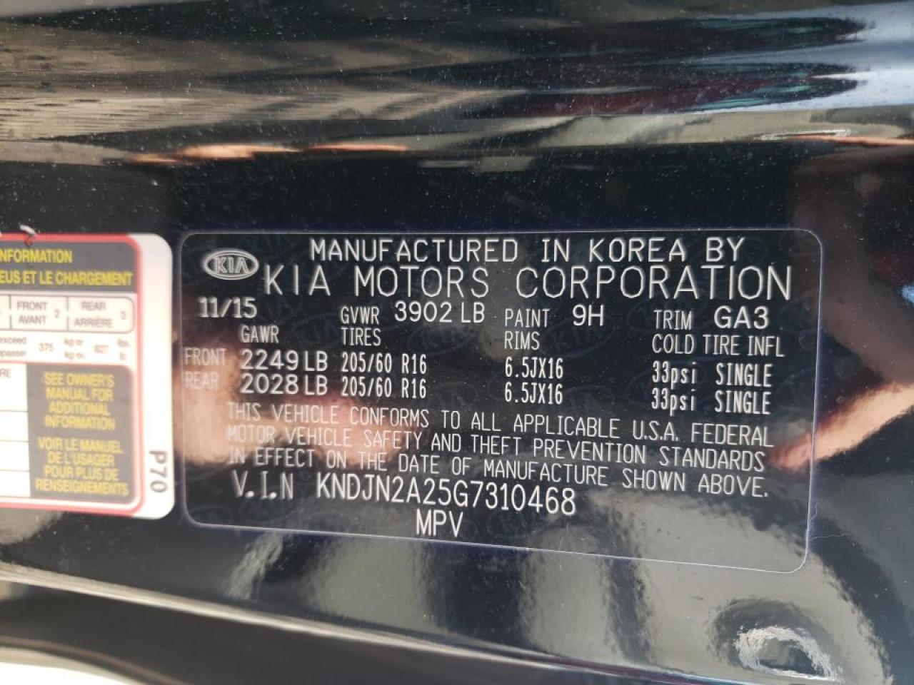 Photo 10 from auction – 2016 KIA SOUL with VIN KNDJN2A25G7310468