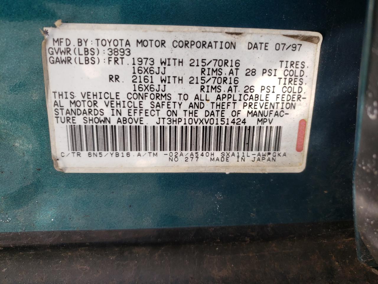Photo 10 from auction – 1997 TOYOTA RAV4 with VIN JT3HP10VXV0151424