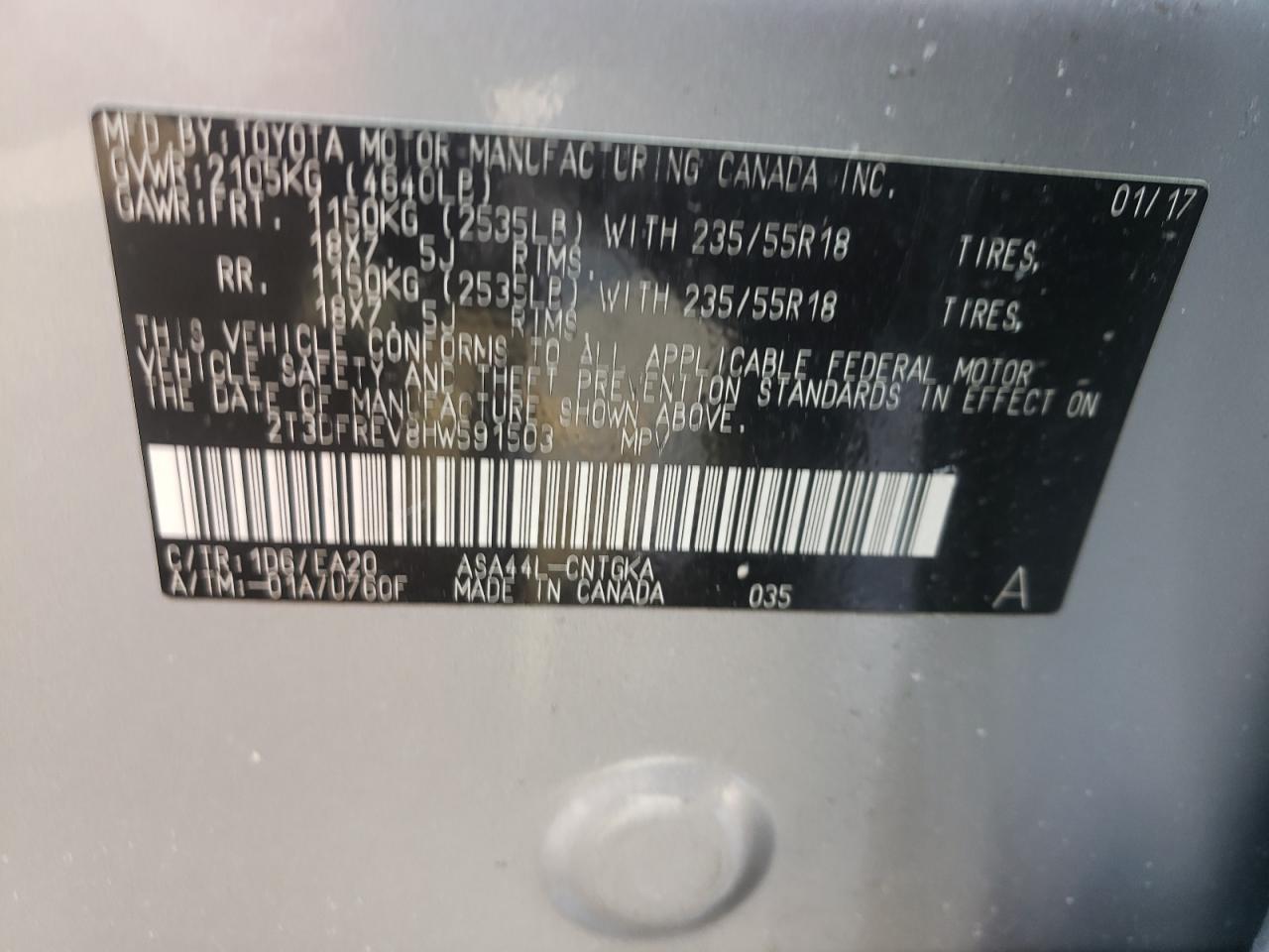 Photo 10 from auction – 2017 TOYOTA RAV4 LIMIT with VIN 2T3DFREV8HW591503