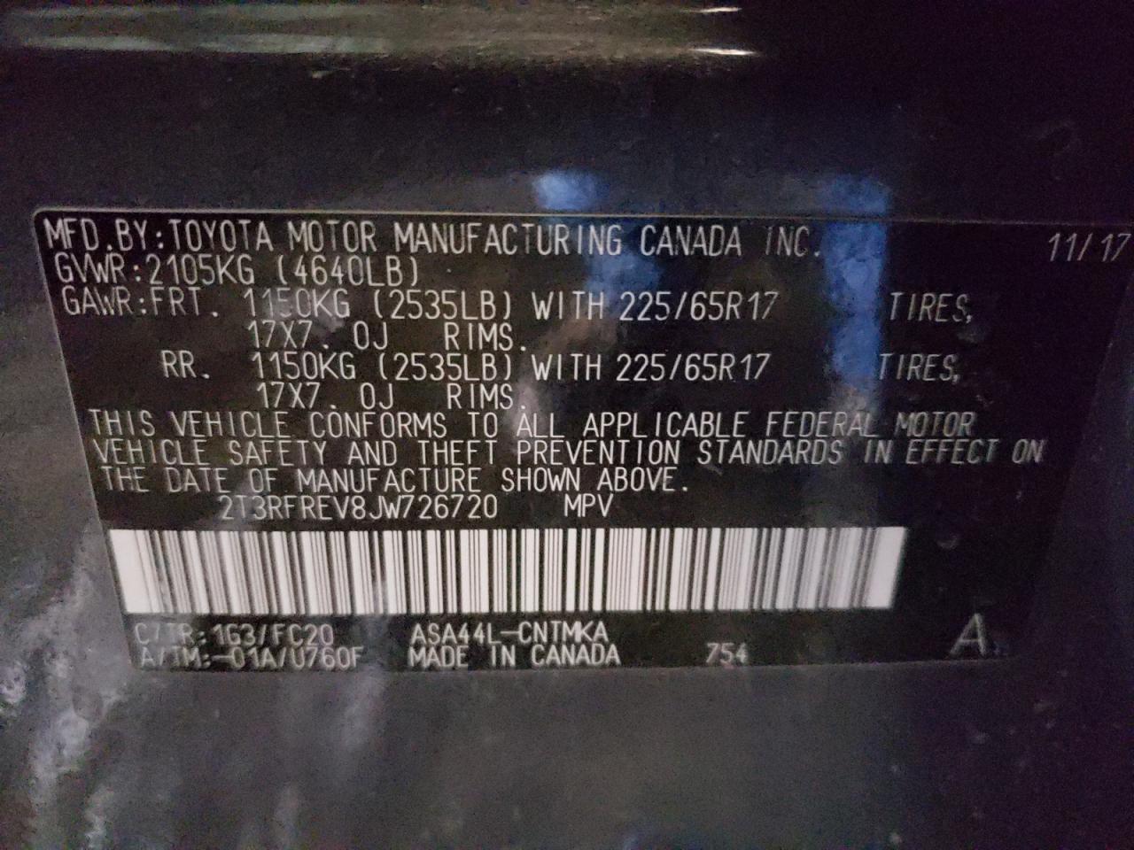 Photo 10 from auction – 2018 TOYOTA RAV4 ADVEN with VIN 2T3RFREV8JW726720