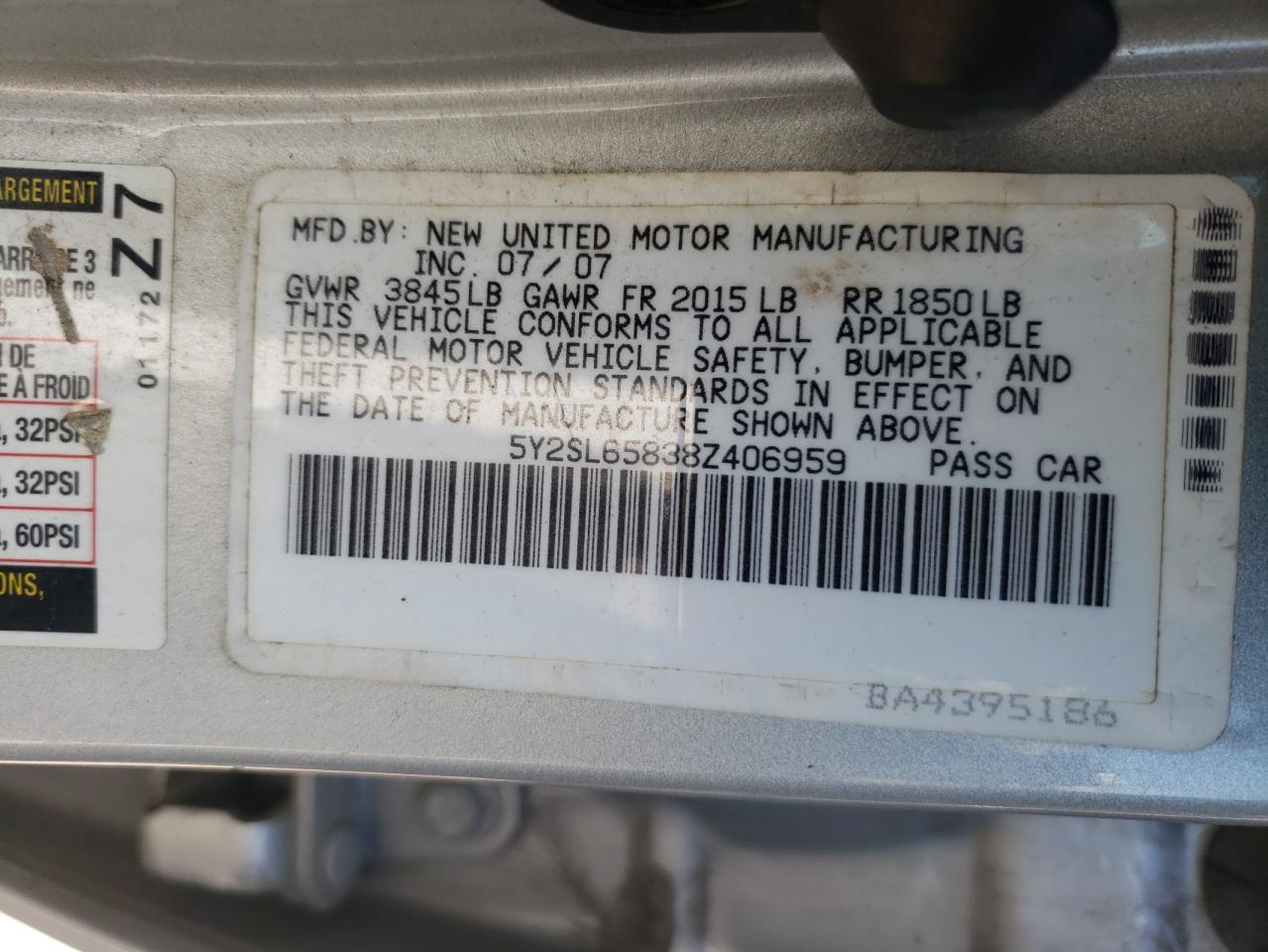 Photo 10 from auction – 2008 PONTIAC VIBE with VIN 5Y2SL65838Z406959